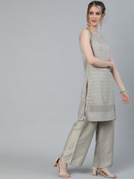 Thumbnail for Aks Floral Embroidered Thread Work Sleeveless Kurta With Palazzos - Distacart