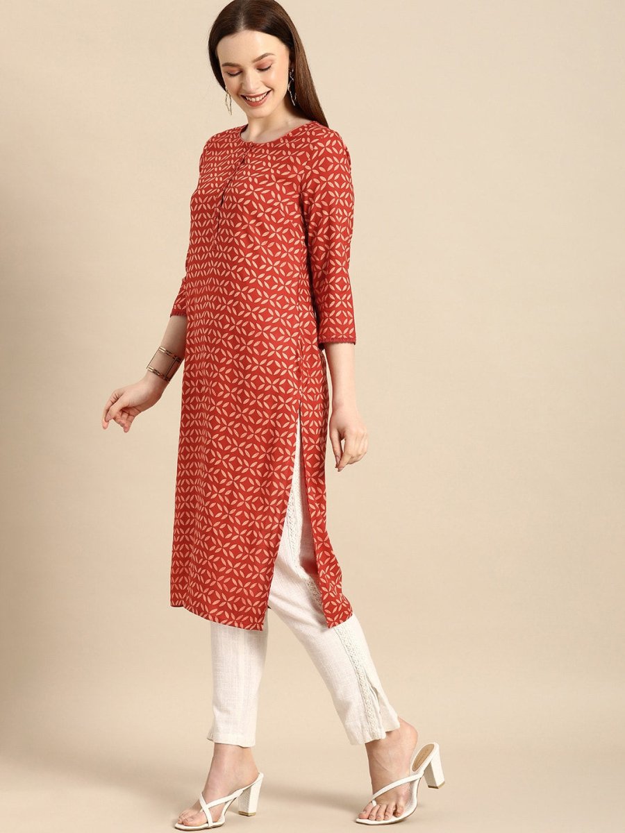 All About You Women Brown Geometric Printed Regular Kurta - Distacart