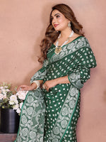 Thumbnail for Anaita Green Handmade Bandhej Viscose Silk Saree With Blouse - Distacart