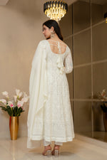 Thumbnail for Yash Enterprise Off White Georgette Party Wear Embroidery Suit Set - Dista