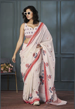 Thumbnail for Anaita Off White Designer Weaving Handloom Linen Saree With Blouse - Distacart