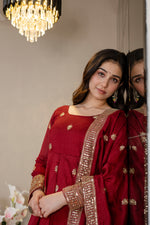 Thumbnail for Yash Enterprise Maroon Simmar Silk Party Wear Embroidery Suit Set - Dista