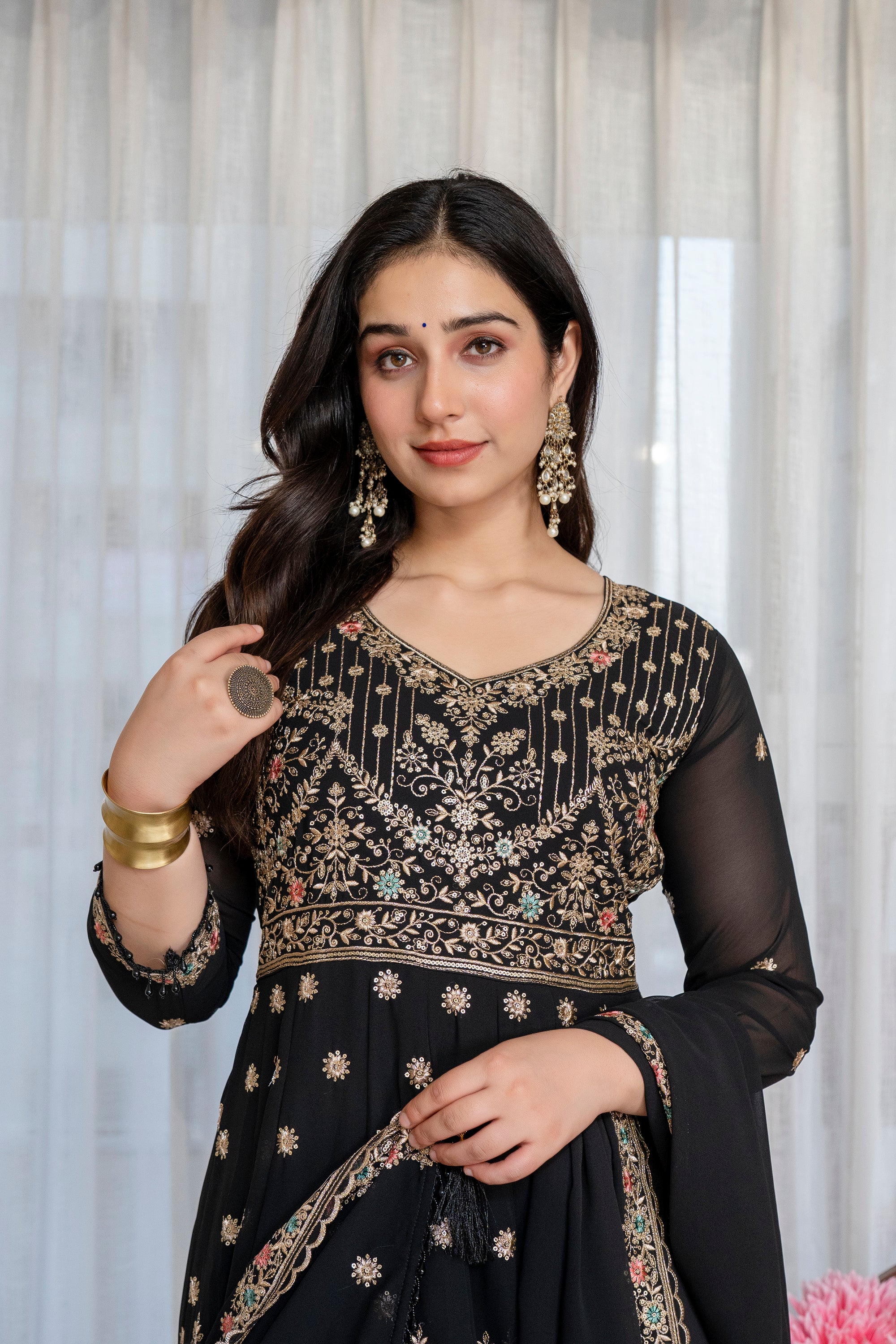 Yash Enterprise Black Georgette Party Wear Anarkali Suit Set - Dista