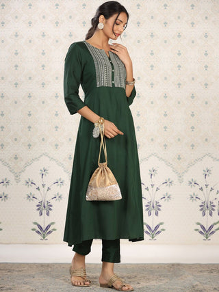 Ode by House of Pataudi Yoke Design Embroidered Kurta with Trousers - Distacart