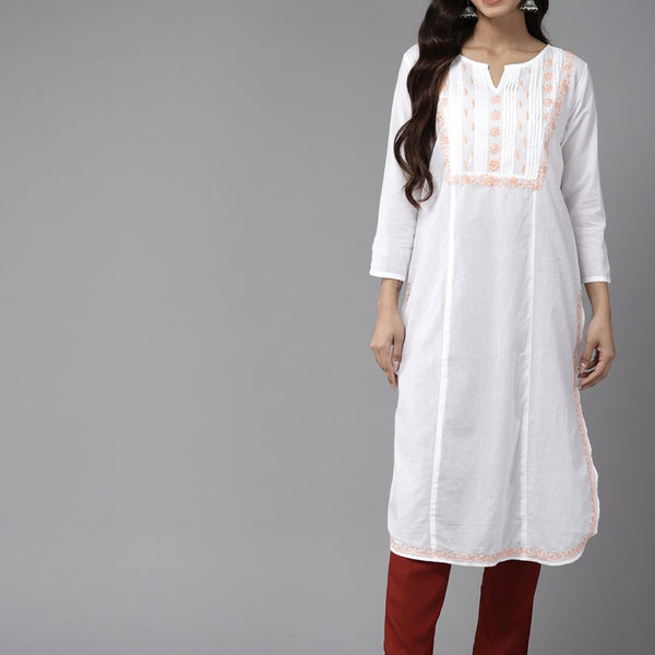 ADA Ethnic Motifs Embroidered Chikankari White Romance Kurta - Distacart