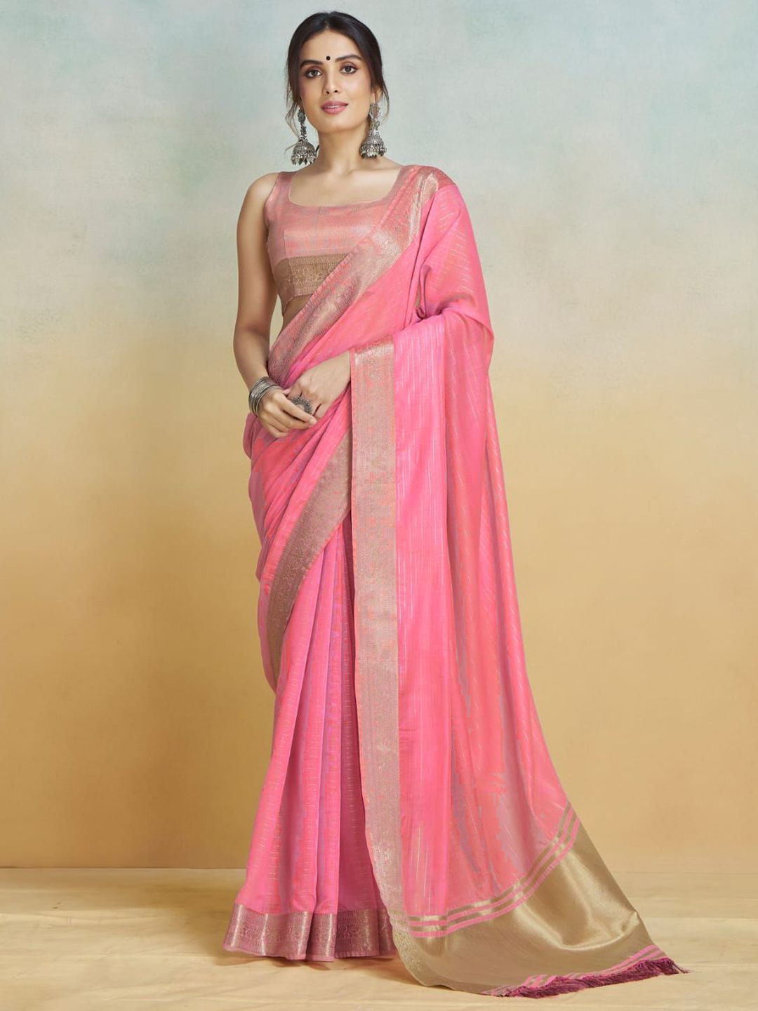 Mitera Zari Pure Cotton Chanderi Saree - Distacart