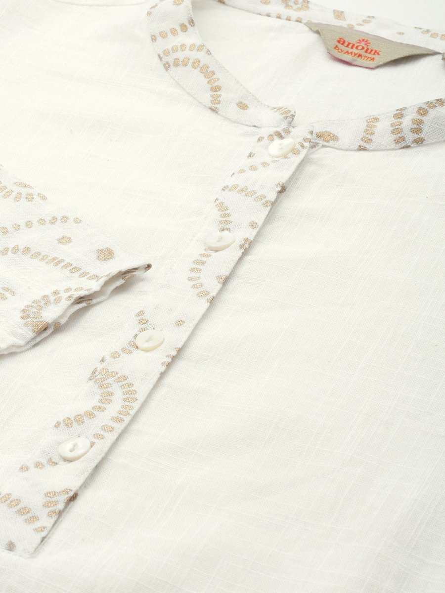 Anouk Women Paisley Placement Printed Band Collar Straight Pure Cotton Kurta & Trousers - Distacart