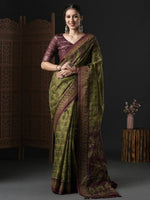 Thumbnail for Anouk Green & Brown Ethnic Motifs Printed Kota Saree - Distacart