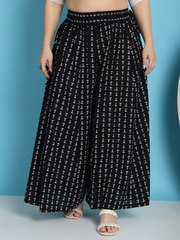 TAG 7 Women Floral Printed Flared Pure Cotton Palazzos