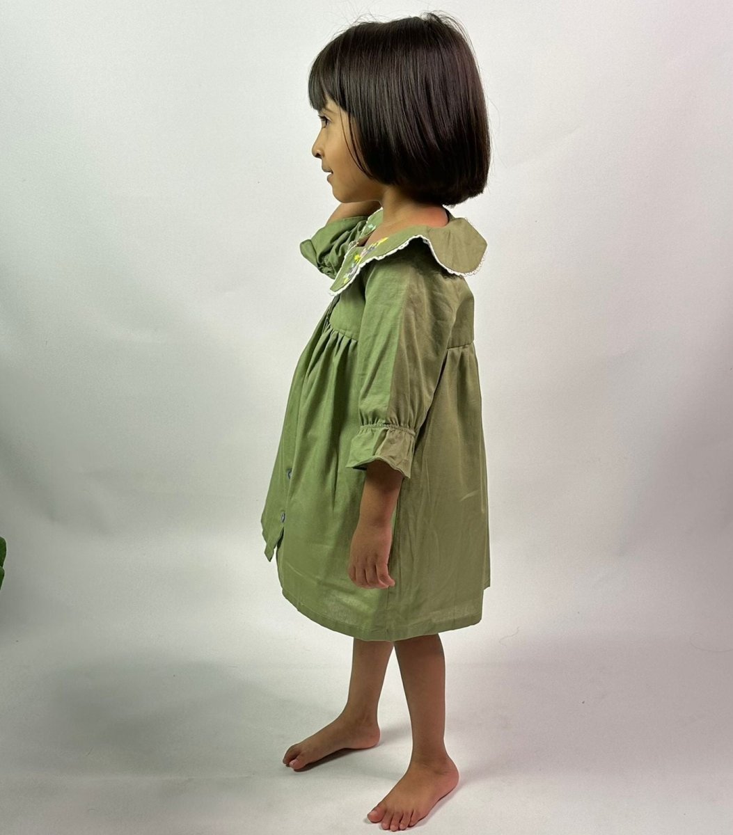 ArthLife Moss Green Embroidered Shirt Dress - Distacart