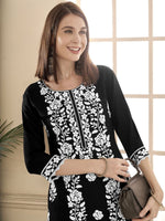 Thumbnail for Anouk Floral Embroidered Round Neck Chikankari Straight Kurta