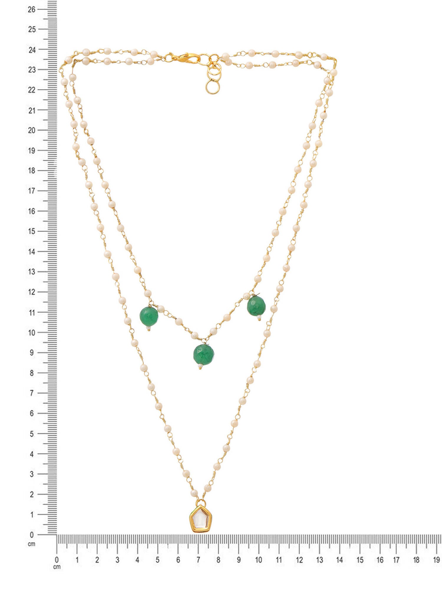 Ruby Raang Gold Kundan and Green Stone Layered Necklace