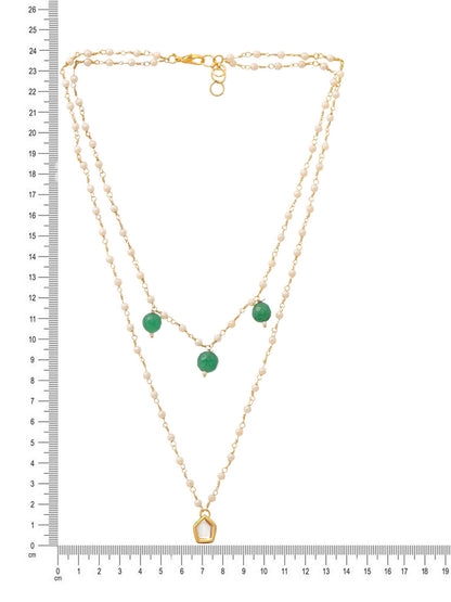 Ruby Raang Gold Kundan and Green Stone Layered Necklace - Distacart
