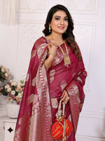 Thumbnail for Aastha Fashion Wine Soft Organza Silk Weaving Saree - Distacart
