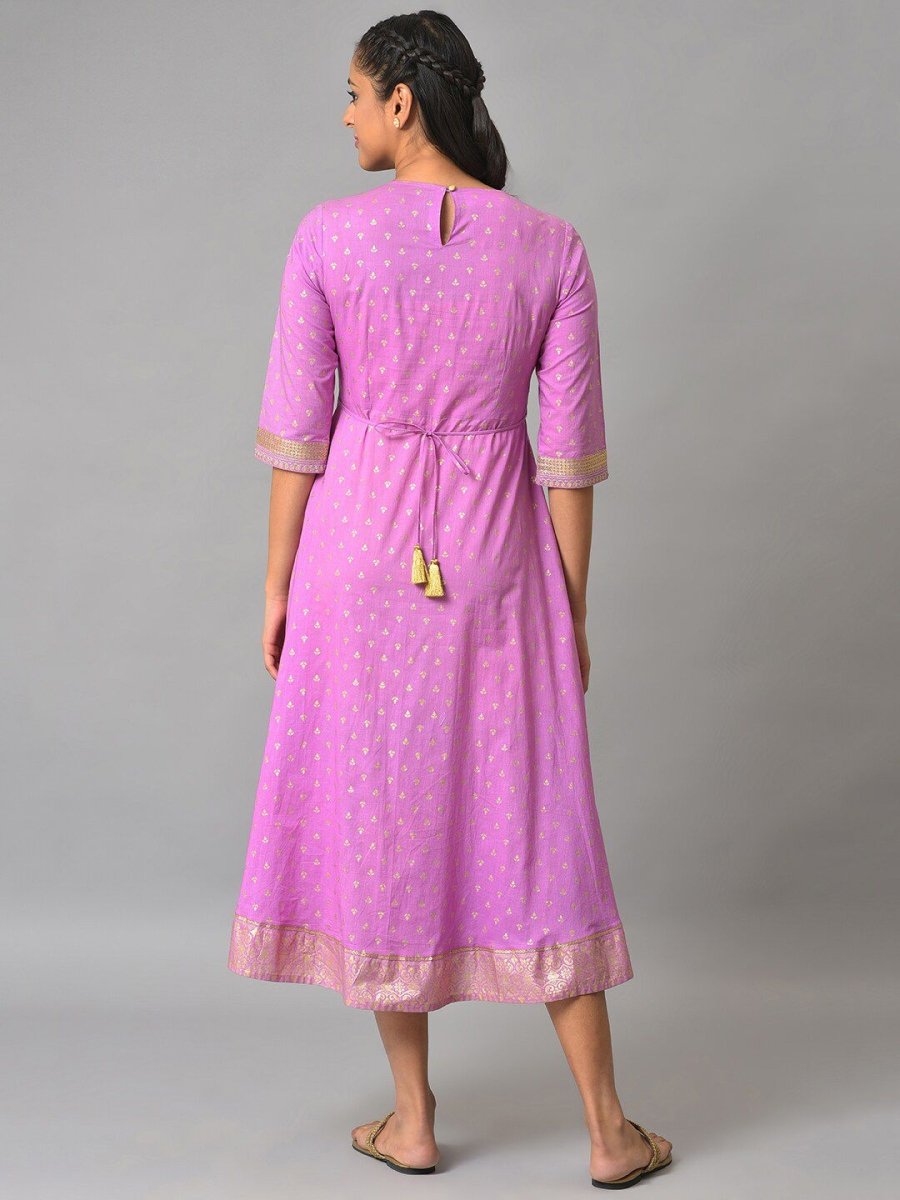 AURELIA Ethnic Motifs Printed Fit & Flare Cotton Midi Dress