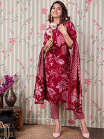 Thumbnail for Ode by House of Pataudi Floral Printed Regular Pure Cotton Kurta with Trousers & Dupatta - Distacart