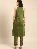 Thumbnail for All About You Women Green Floral Print Embroidered Regular Kurta with Trousers - Distacart
