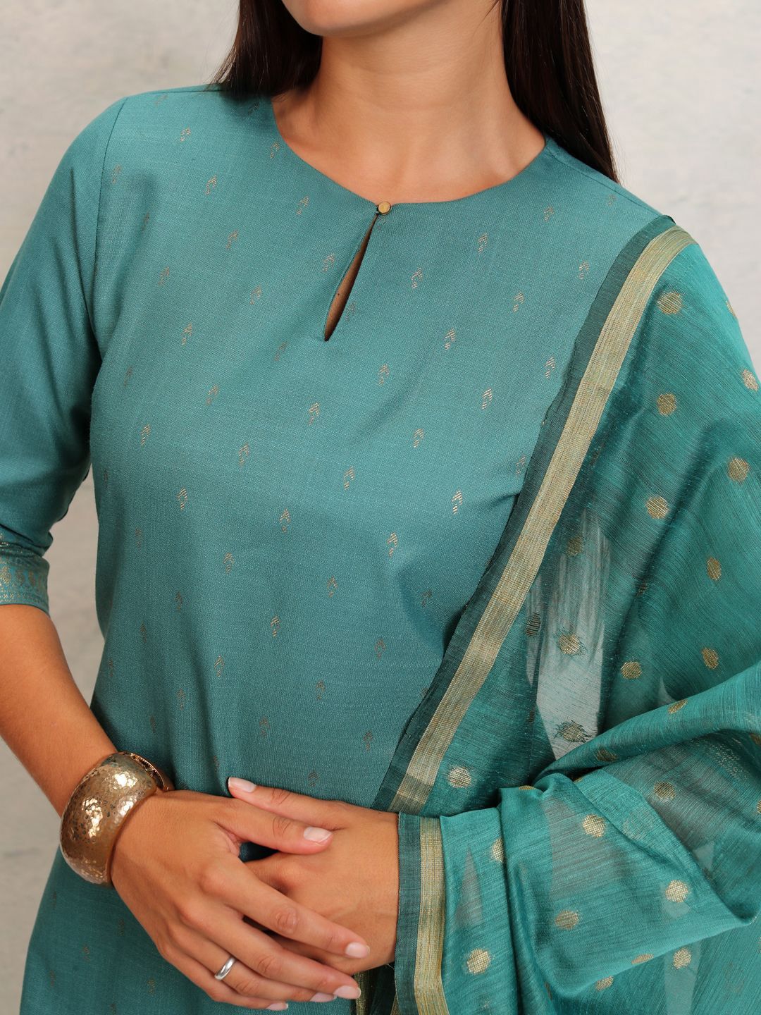 Vishudh Ethnic Motifs Printed Keyhole Neck Straight Kurta With Palazzos & Dupatta - Distacart