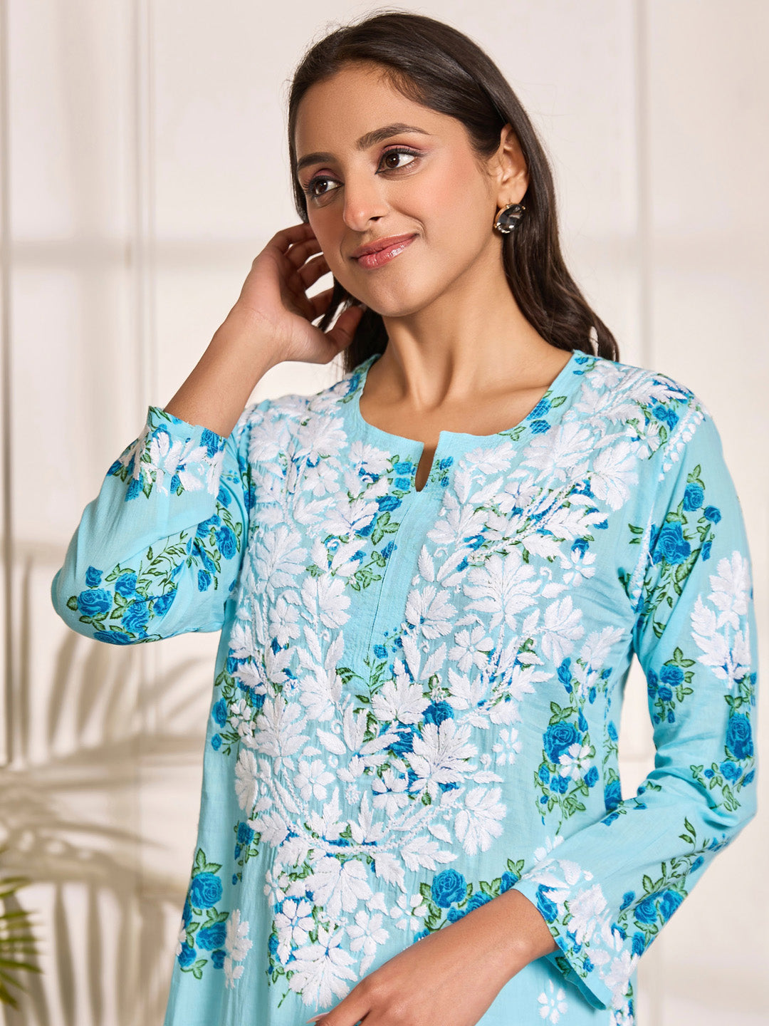 HOUSE OF KARI Floral Embroidered Chikankari Pure Cotton Kurta - Distacart