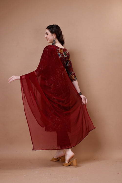 Alia Cut Floral Printed Embroidered Kurta With Pant & Dupatta, Multicolor - Hiral Fashion - Dista