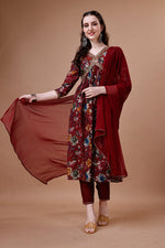 Thumbnail for Alia Cut Floral Printed Embroidered Kurta With Pant & Dupatta, Multicolor - Hiral Fashion - Dista