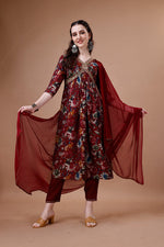 Thumbnail for Alia Cut Floral Printed Embroidered Kurta With Pant & Dupatta, Multicolor - Hiral Fashion - Dista