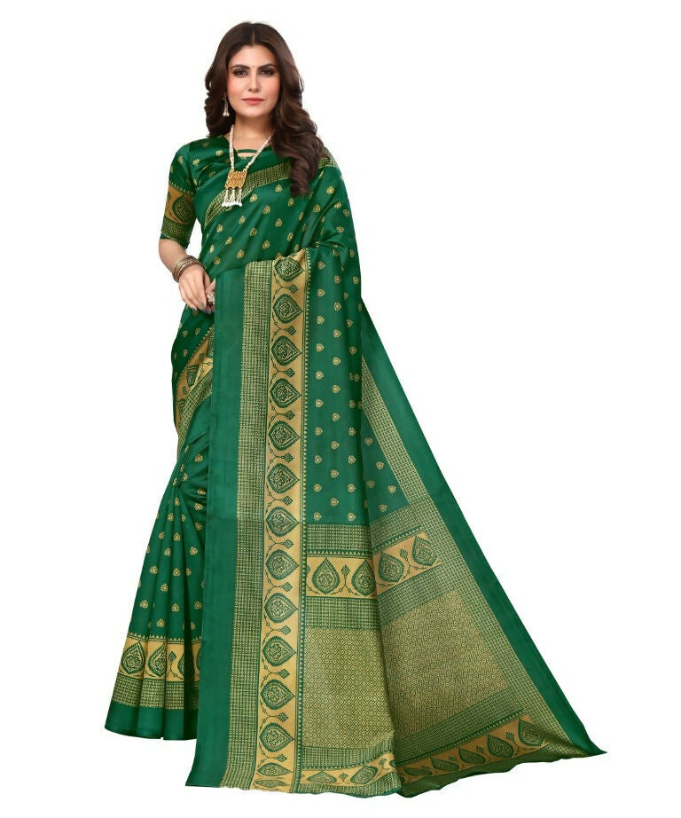 Vamika Green Printed Art Silk Saree - Distacart