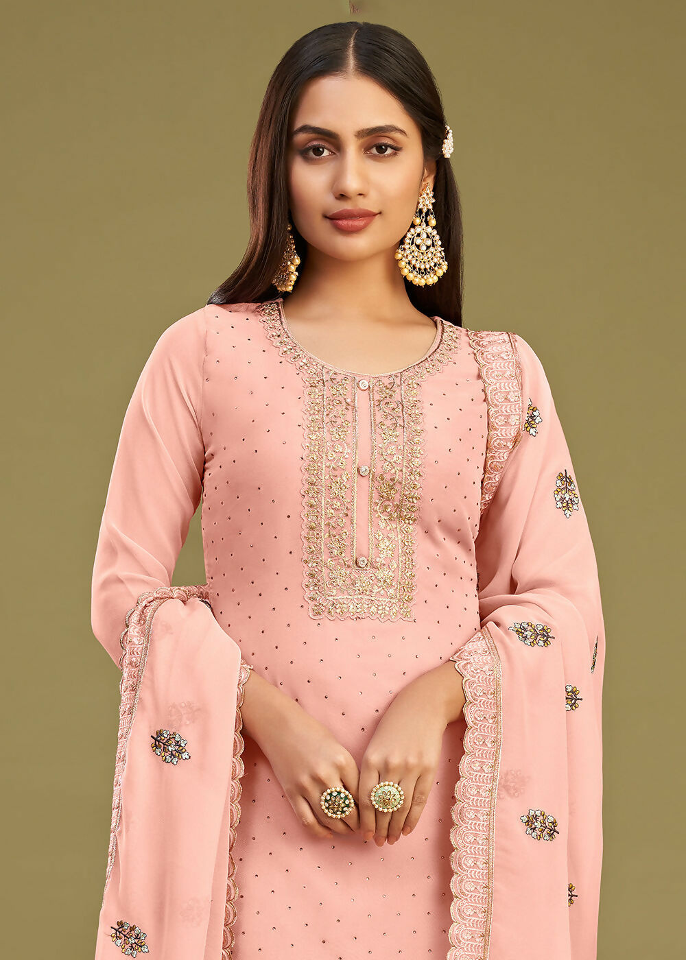 Blush Peach Swarovski Work & Embroidered Eid Wear Salwar Suit - Emponline - Distacart