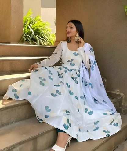 Dishitha Creation Women Floral Printed Designer Gown - Off White - Distacart