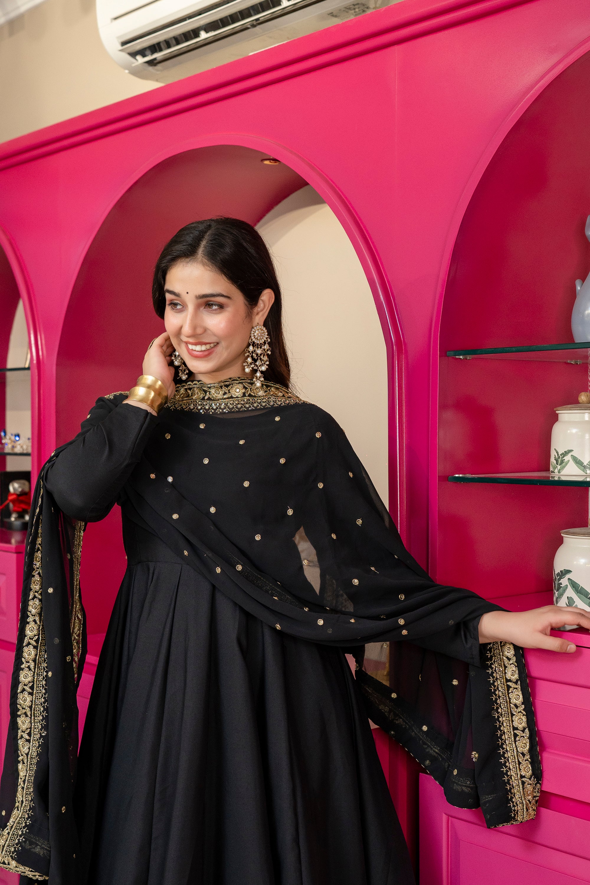 Yash Enterprise Black Rayon Party Wear Embroidery Suit Set - Dista