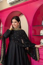 Thumbnail for Yash Enterprise Black Rayon Party Wear Embroidery Suit Set - Dista