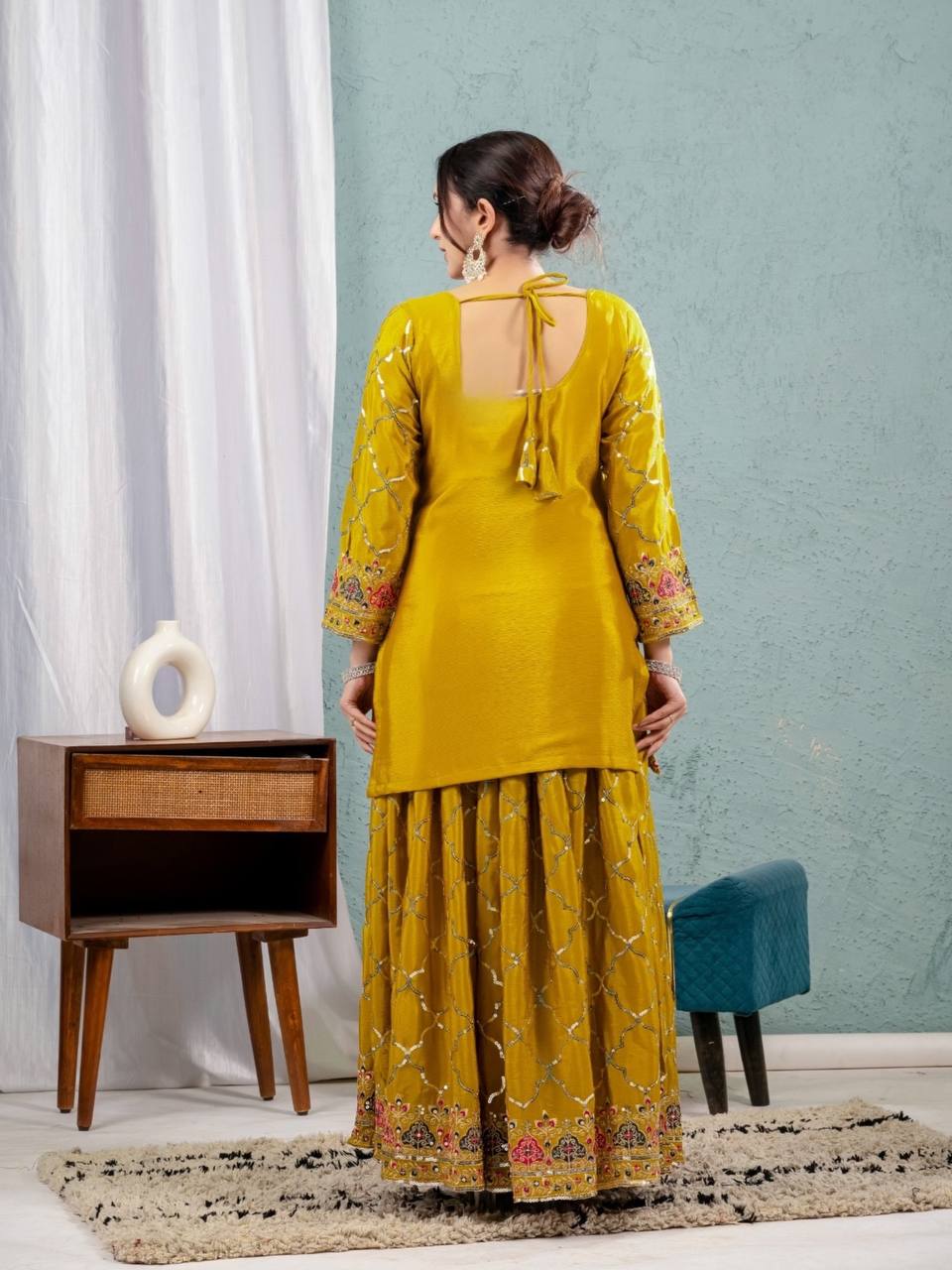 Yash Enterprise Yellow Georgette Embroidery Party Wear Suit Set