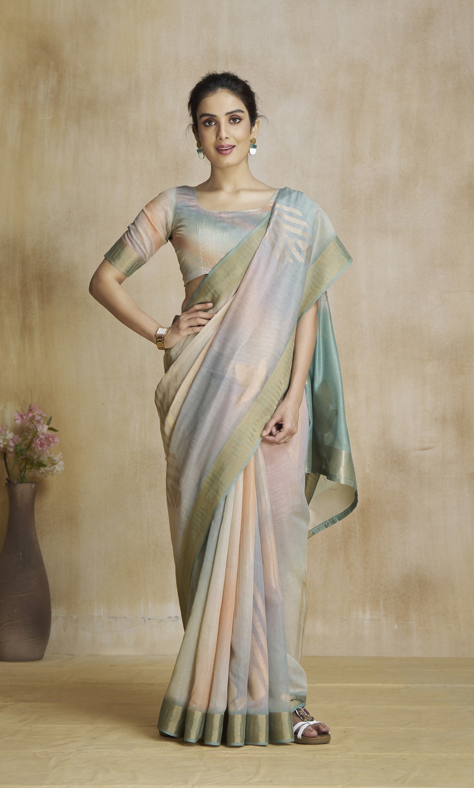 Anaita Grey Fancy Fabric With Digital Print Saree With Blouse - Distacart