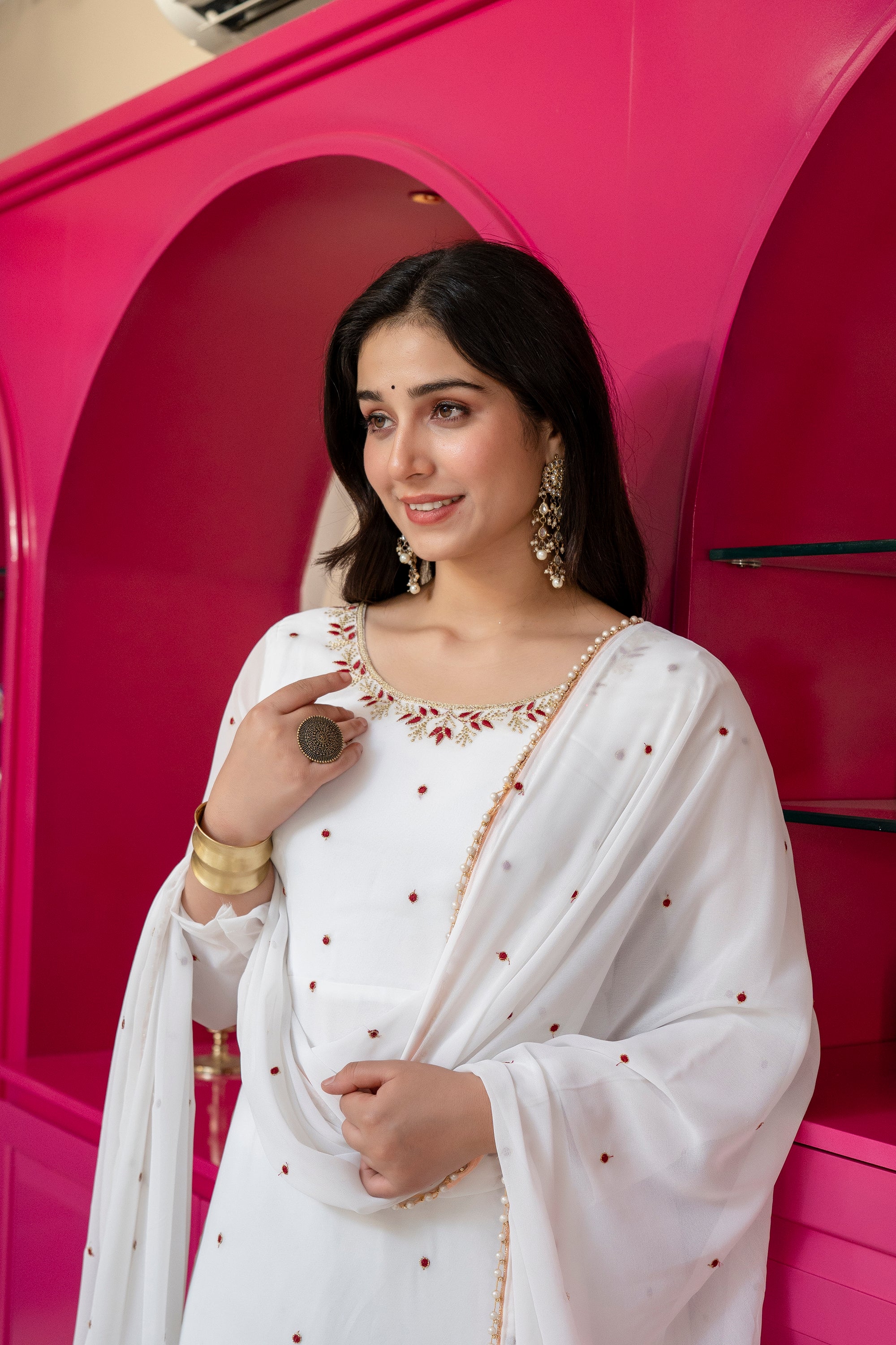 Yash Enterprise White Georgette Party Wear Embroidery Suit Set - Dista