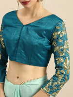 Thumbnail for Anouk Sea Green Solid Saree - Distacart