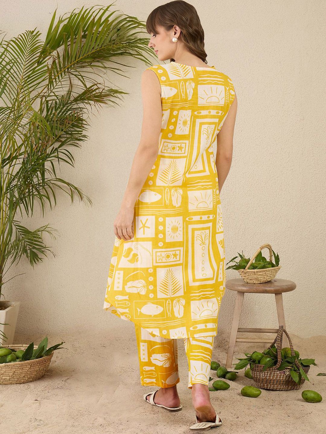 Indo Era Women Ethnic Motifs Printed Pleated Pure Cotton Kurta with Trousers