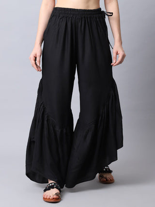 TAG 7 Women Black Flared Ethnic Palazzos - Distacart