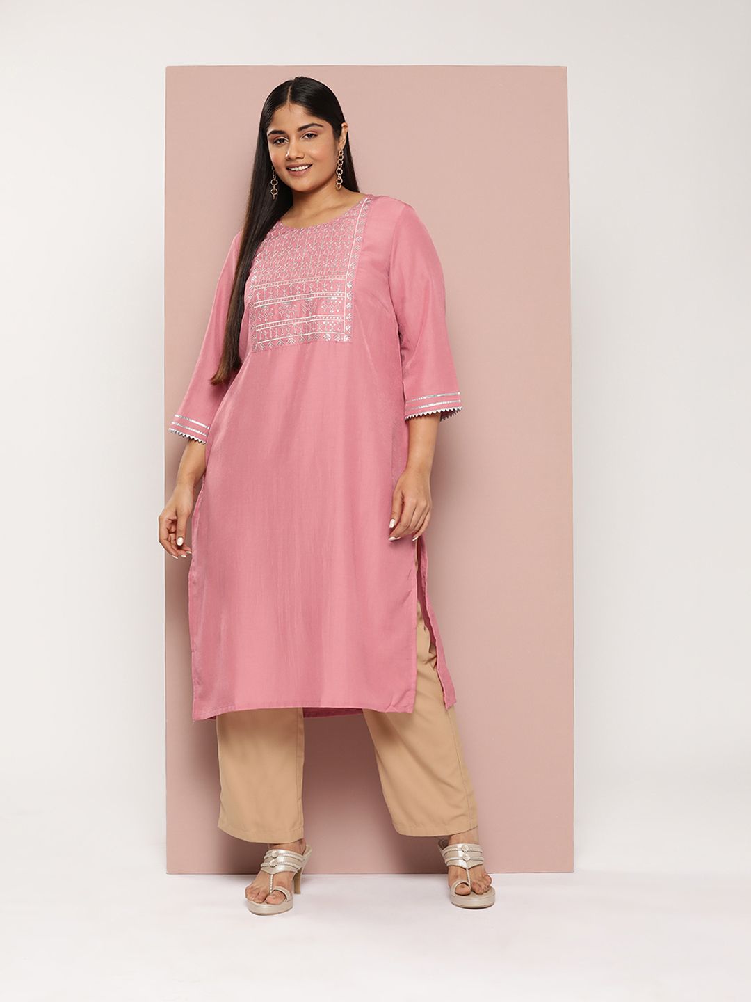 Sztori Plus Size Ethnic Motifs Embroidered Sequinned Gotta Patti Detailed Kurta - Distacart