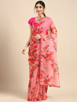 Thumbnail for Anouk Pink Floral Printed Organza Saree - Distacart