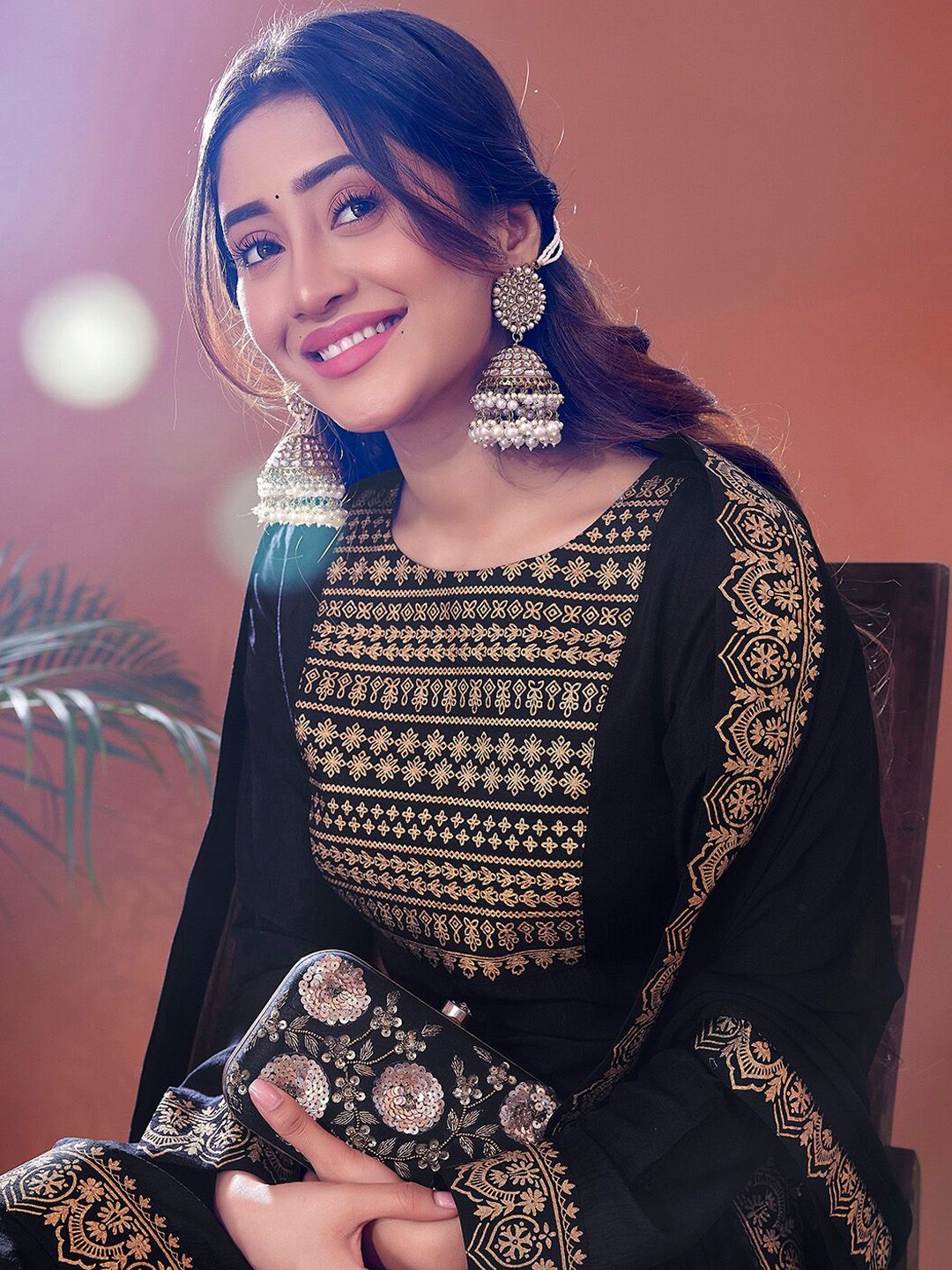 Kalini Foil Printed Long Sleeves Regular Kurta With Palazzos & Dupatta - Distacart