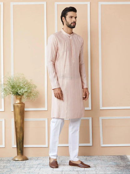 Fabmade Pink Embroidered Regular Sequinned Chanderi Silk Kurta - Distacart