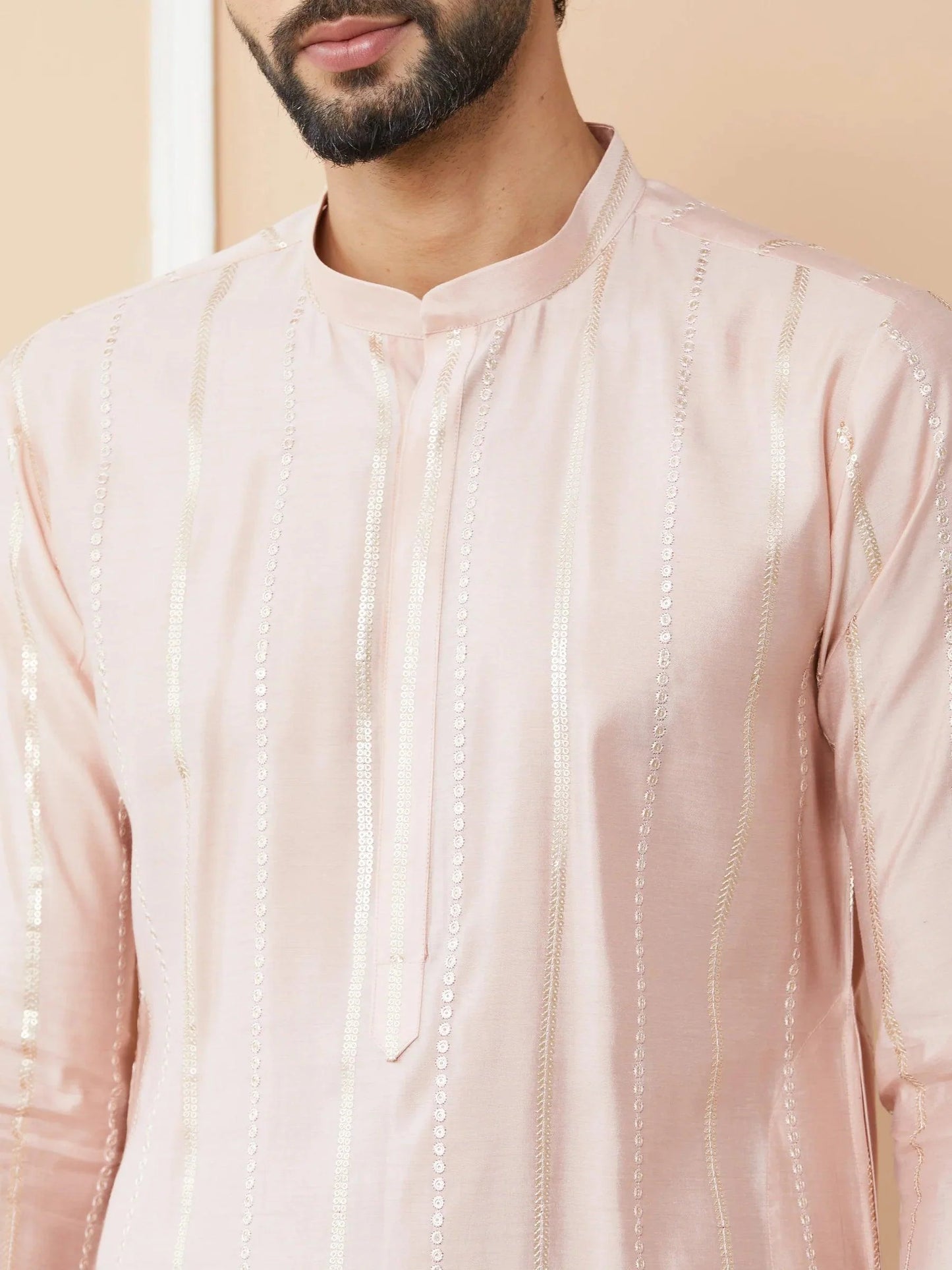Fabmade Pink Embroidered Regular Sequinned Chanderi Silk Kurta - Distacart