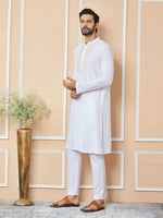 Thumbnail for Fabmade White Sequins Embroidered Rayon Straight Kurta Pyjama With Yoke Design