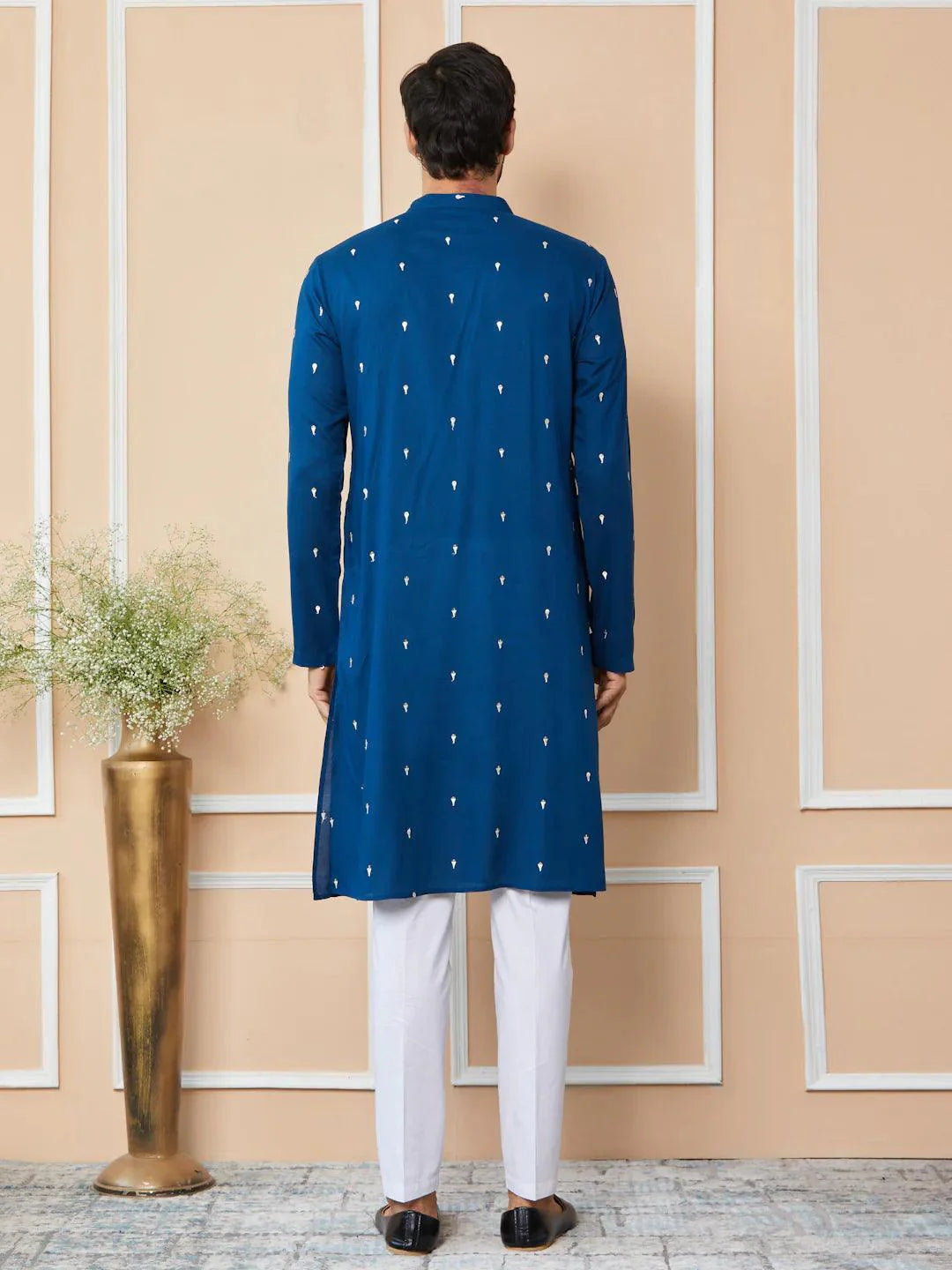 Fabmade Radiate Elegance With Our Royal Blue Sequins Embroidered Kurta Pyjama - Distacart
