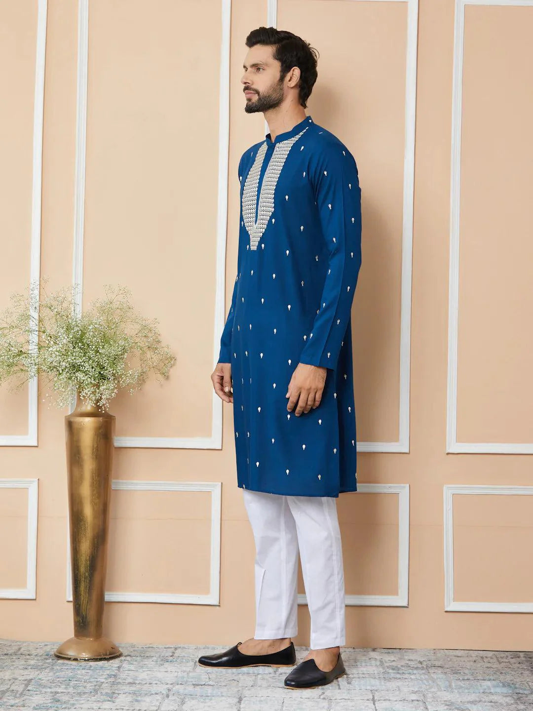 Fabmade Radiate Elegance With Our Royal Blue Sequins Embroidered Kurta Pyjama - Distacart