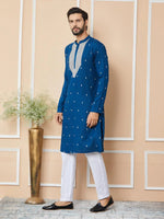 Thumbnail for Fabmade Radiate Elegance With Our Royal Blue Sequins Embroidered Kurta Pyjama