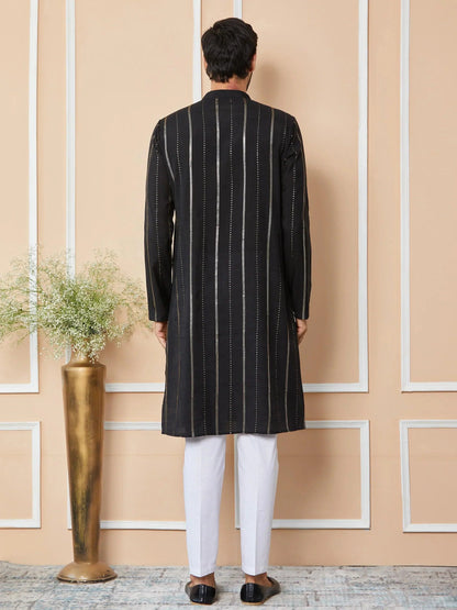 Fabmade Mandarin Collar Long Sleeves Sequined Straight Kurta Pyjama - Distacart