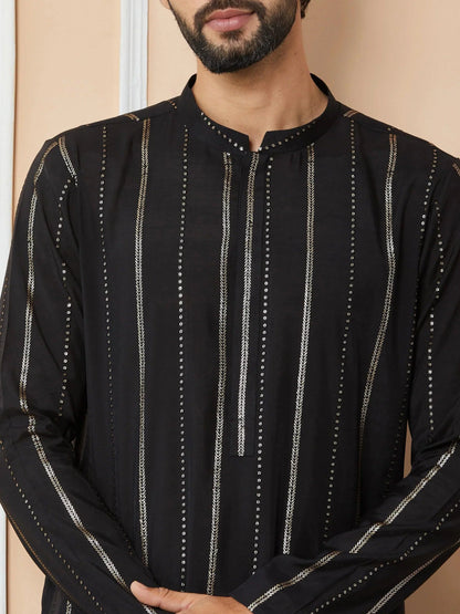 Fabmade Mandarin Collar Long Sleeves Sequined Straight Kurta - Distacart