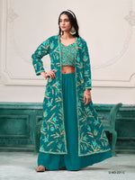 Thumbnail for Anaita Turquoise Faux Georgette Sequins Embroidered Stitched Ethnic Suit - Distacart