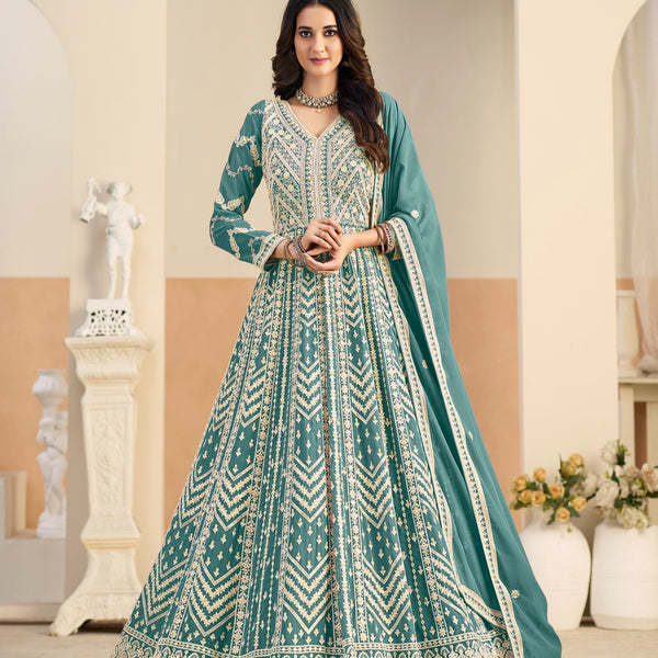 Anaita Light Blue Heavy Embroidered Faux Georgette Anarkali Suit With Salwar - Distacart
